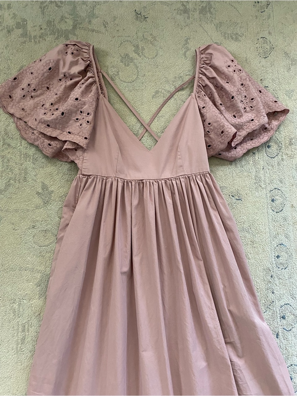 En Saison Barnette Maxi Dress Dusty Rose Mauve Cotton Eyelet Open Back Pockets - Picture 5 of 16